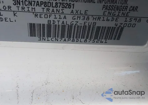 2013 Nissan Versa 1.6 Sl from USA, damaged, VIN 3N1CN7AP8DL875261